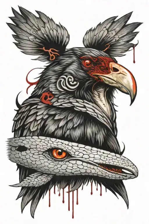 Raven On My Arm With A Snake In It's Mouth And His Eyes Dripping Blood