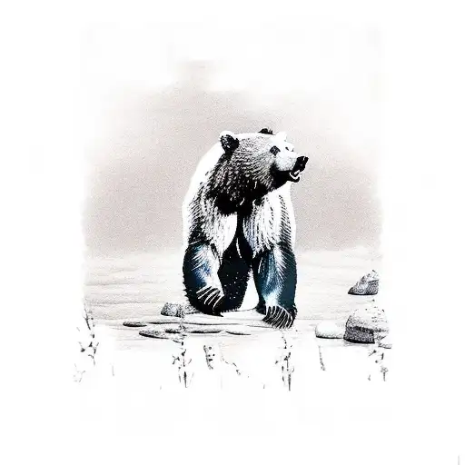 Angry Grizzly Bear Standing On Two Paws