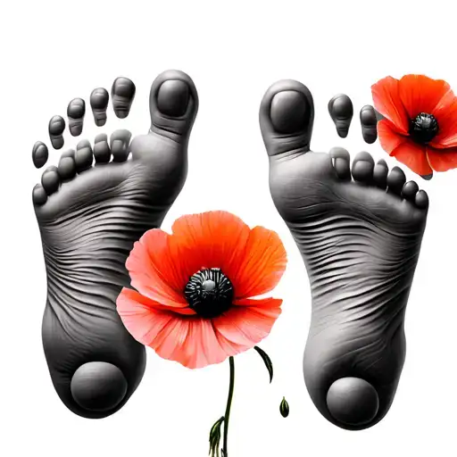Two Baby Foot Prints And A Poppy Flower