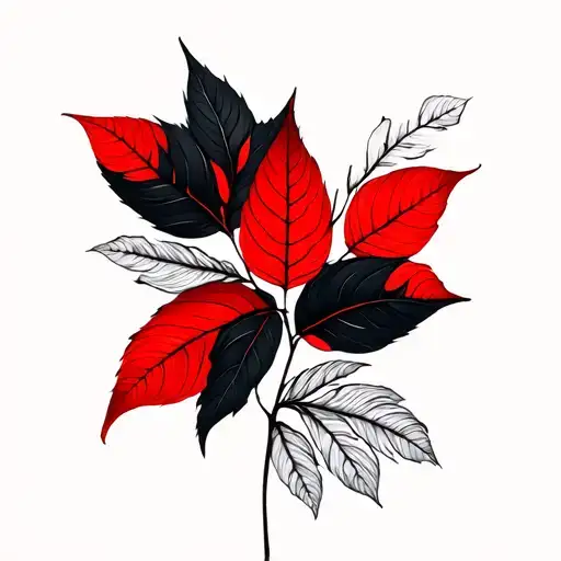 Black And Red Leaves And Lines