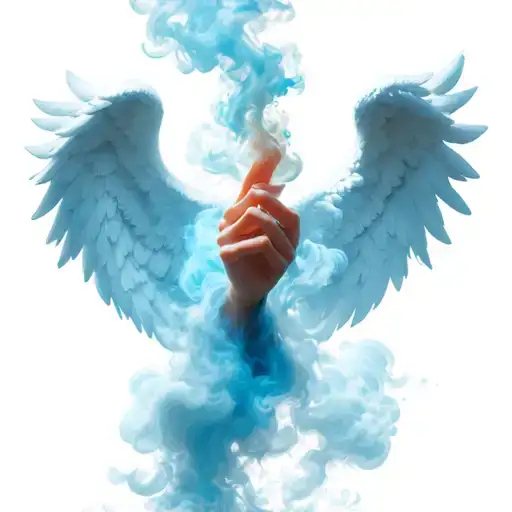 Angel Wings Intertwined Blowing Smoke Off Of Fingers