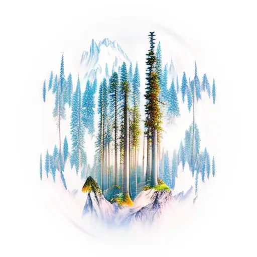 Forest And Mountains And Futuristic Heaven