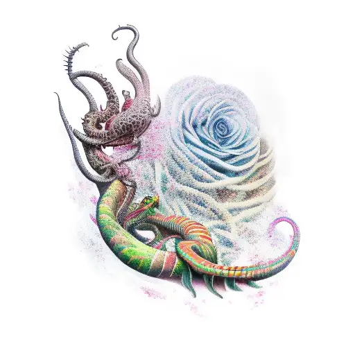 Basilisk With Floral Background