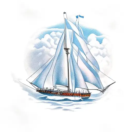 Old Mythic Ocean God On A Sailboat