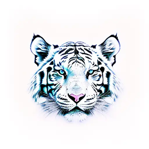 Childishly-drawn Front-facing Full-body White Tiger
