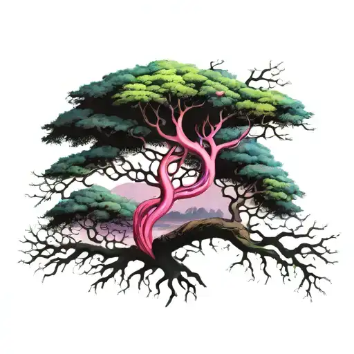 Tree Of Life With Branches In Shape Of Breast Cancer Ribbons