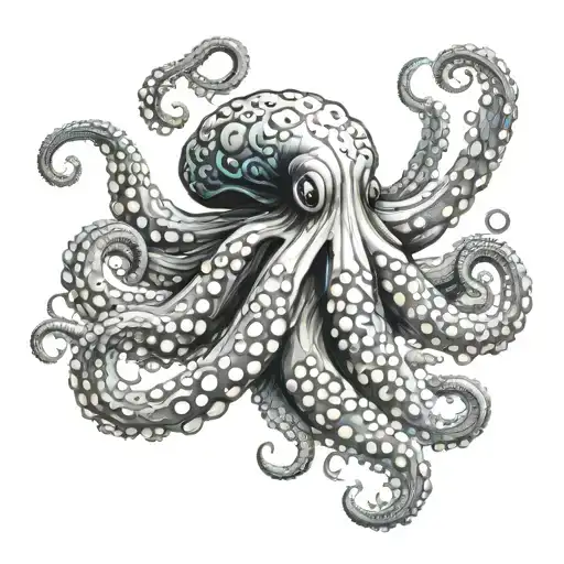 Black And White Octopus With Blue Eyes