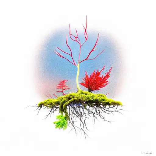 Small Red Flamboyant Tree With Red Leaves And Vine Going Through It
