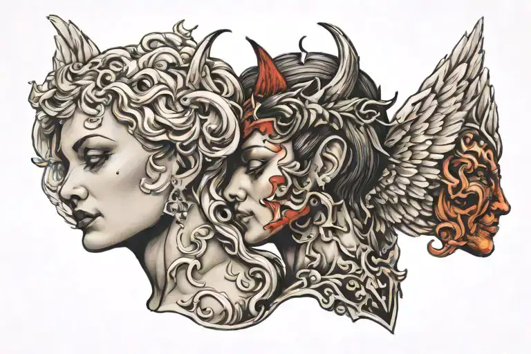 Angel On Right And Devil On Left Whispering Into Each Ear