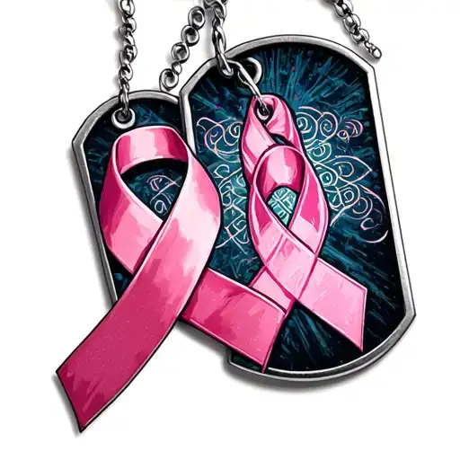 Breast Cancer Ribbon Dog Tags Hanging