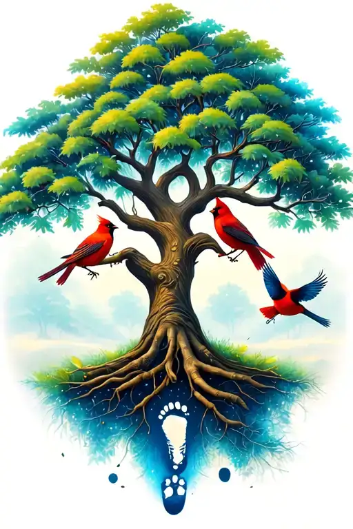 Bodhi Tree With Baby Footprints And Cardinals Flying Ojt Of It Arm Sleeve