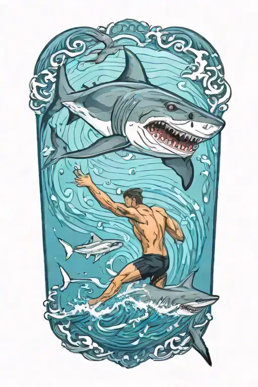 Swimming Athlete And Shark