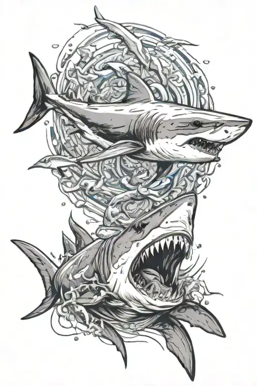 Swimmer Athlete Swimming With Shark