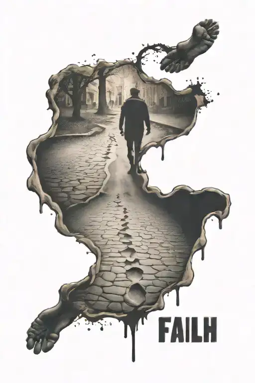 Walk By Faith With Person Walking And Leaving Footprints