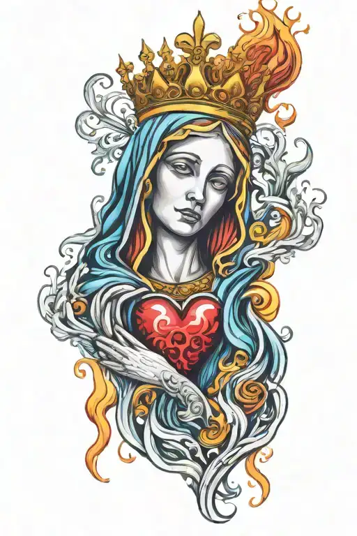Psychedelic Virgin Mary Flaming Heart