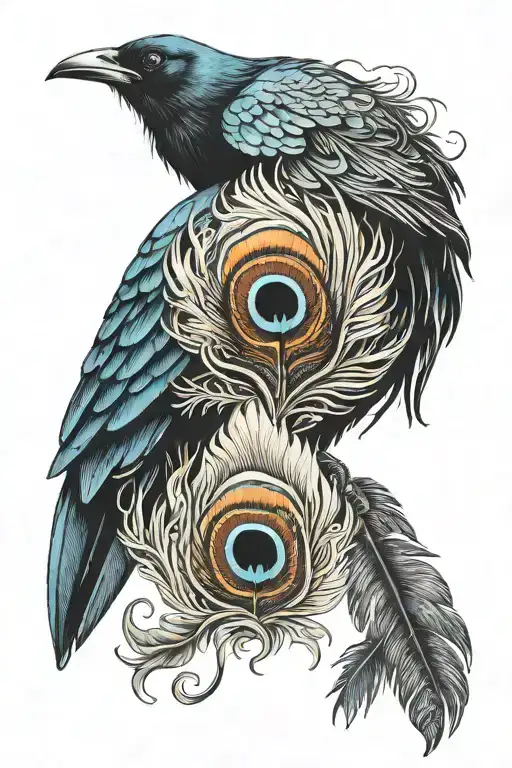 Crow And Peacock Feather