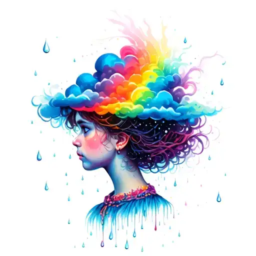 Rain Cloud Rain Drops Rainbow Girl