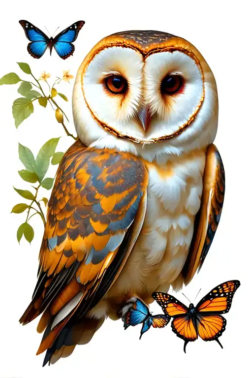 Barn Owl And Butterfly Merged