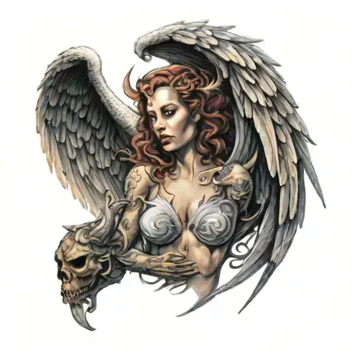 Female Angel With Demon Behind