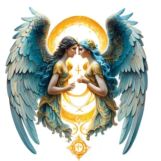 Gemini Symbol And Two Arch Angels