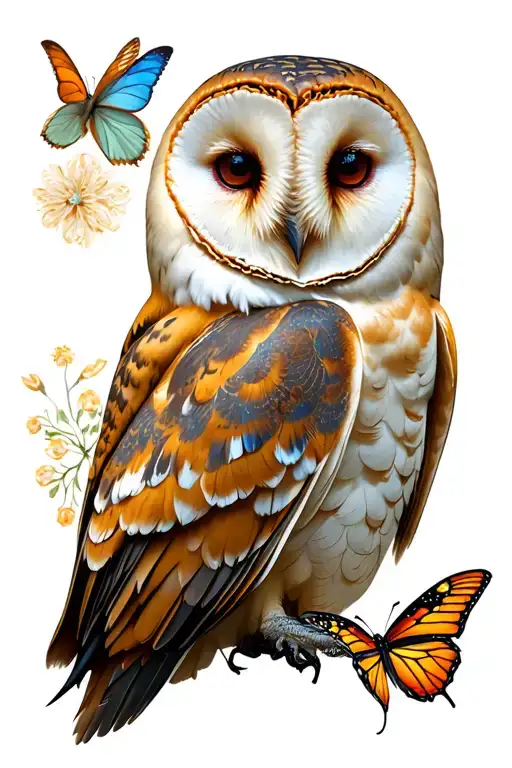 Barn Owl And Butterfly Merged