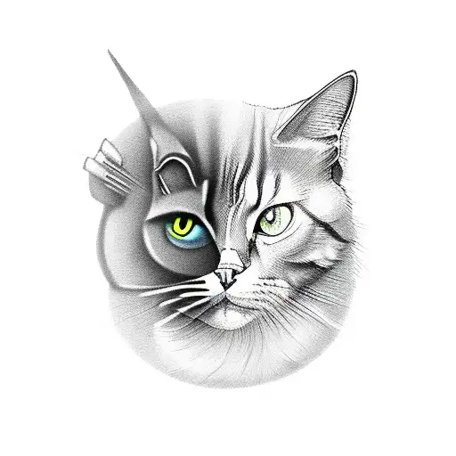 A Black-grey Tattoo Of Napoleon Riding A Cat