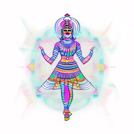 Dancing Indian Girl Geometric Style For Back
