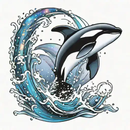 Orca Whale Jumping Out Of The Water With A Galaxy Behind It