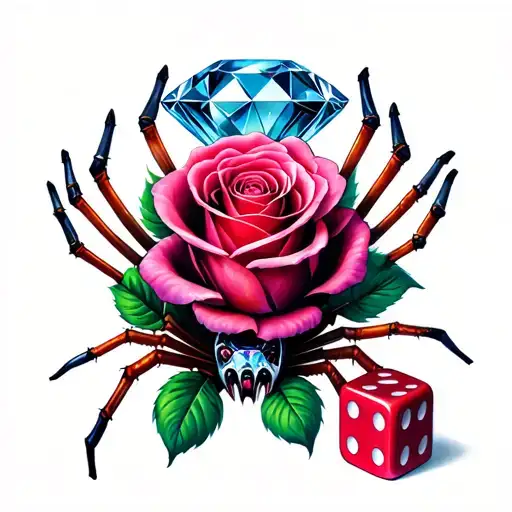 Diamond With Rose Spider And Dice