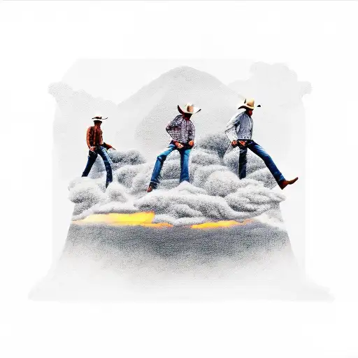 Three Cowboys Riding In A Cloud Of Dust