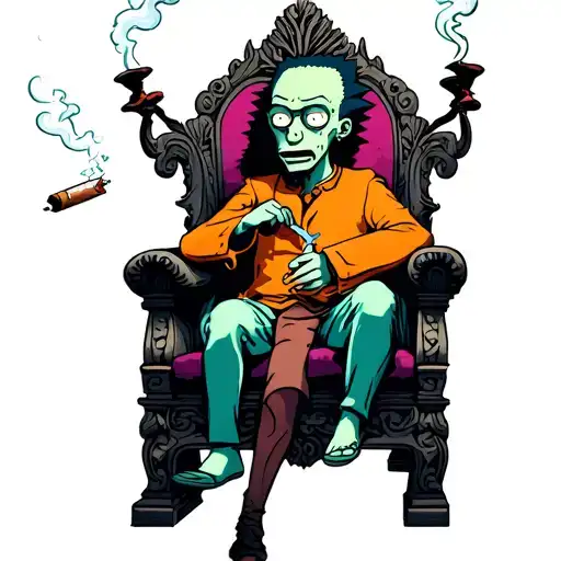 Trippy Evil Demonic Morty Smoking A Blunt On A Throne In The Underworld