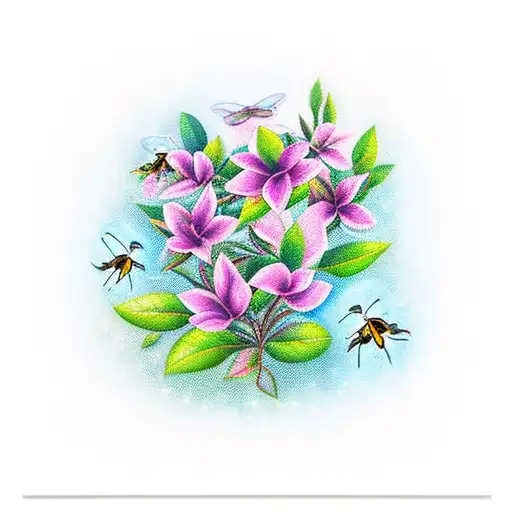 Gardenia Bush With Fireflies Blended With Daughter And Mother