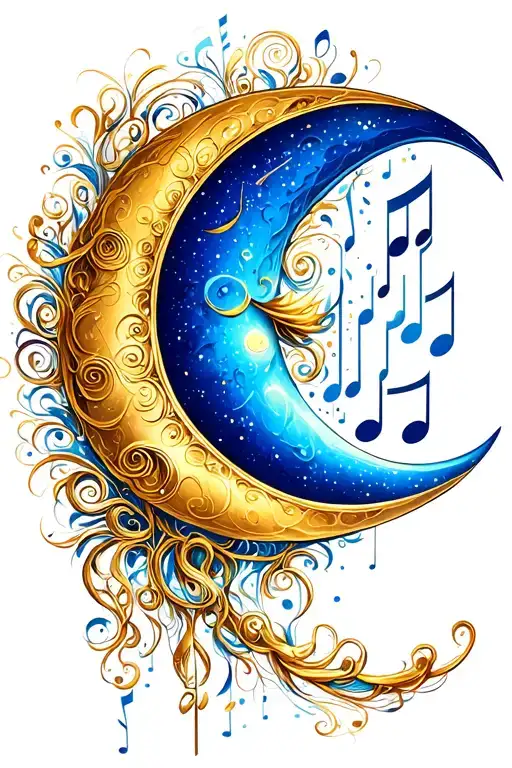 Blue Crescent Moon With Musical Notes