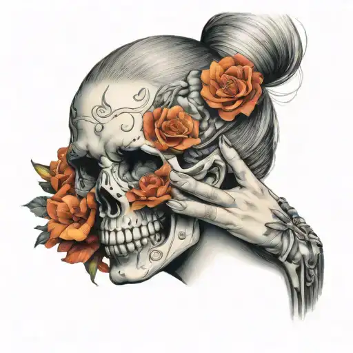 Woman Unzipping Her Face To Reveal A Skull Inside