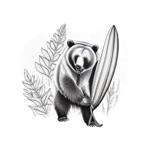 Grizzly Bear Holding A Lilly And A Humming Bird