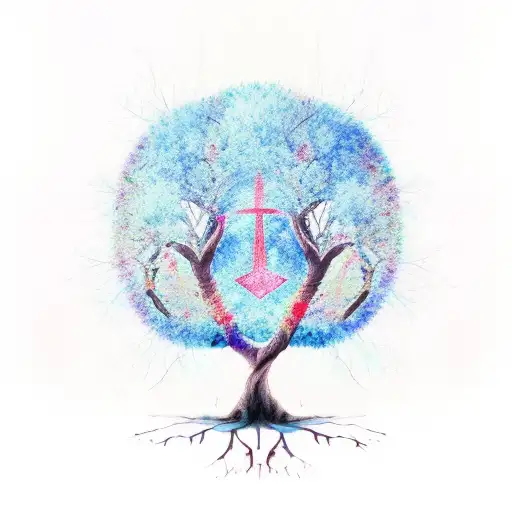 Tree In Watercolour Tree With Branches Forming The Rune Fehu