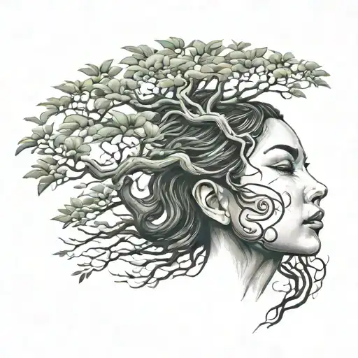 Woman Face Growing Bonsai Tree