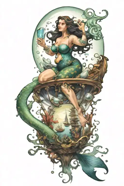 Plus Size Mermaid Suspending A Ship In A Bubble