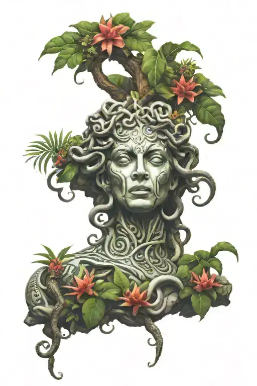 Medusa In Jungle With Stone Statue