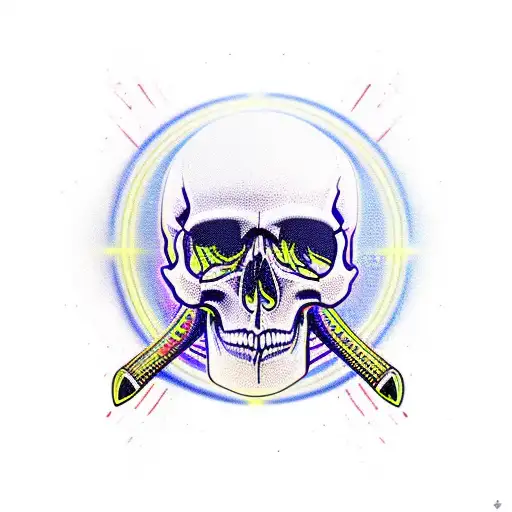 Skull Neon Glowing Eyes Holding Ace Of Spades