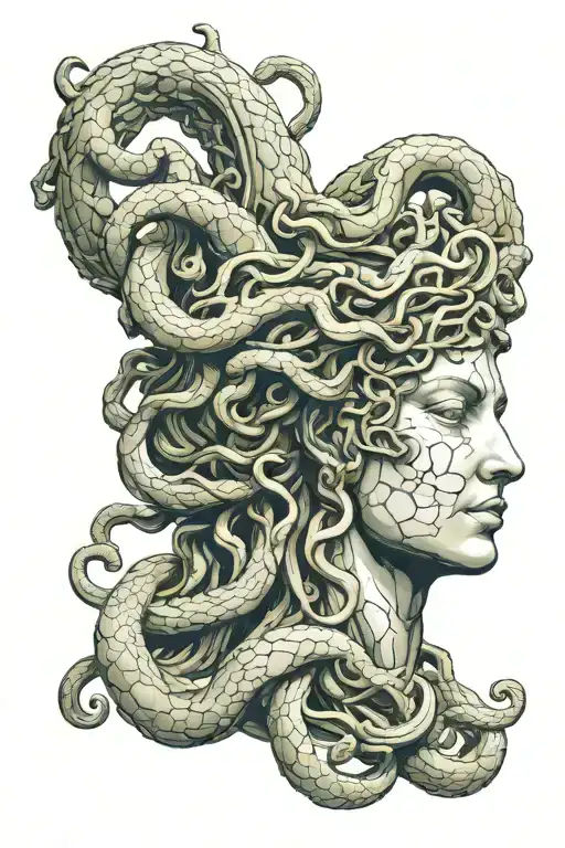 Medusa With Stone Statue Head Bust Cracked