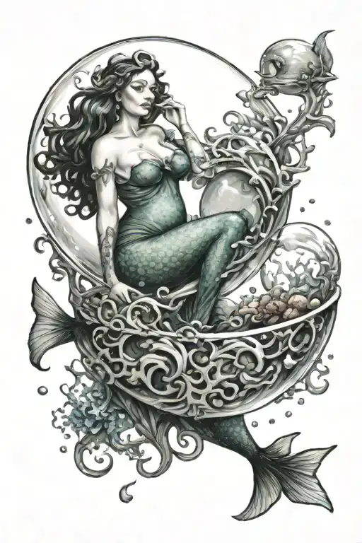 Plus Size Mermaid Suspending A Ship In A Bubble