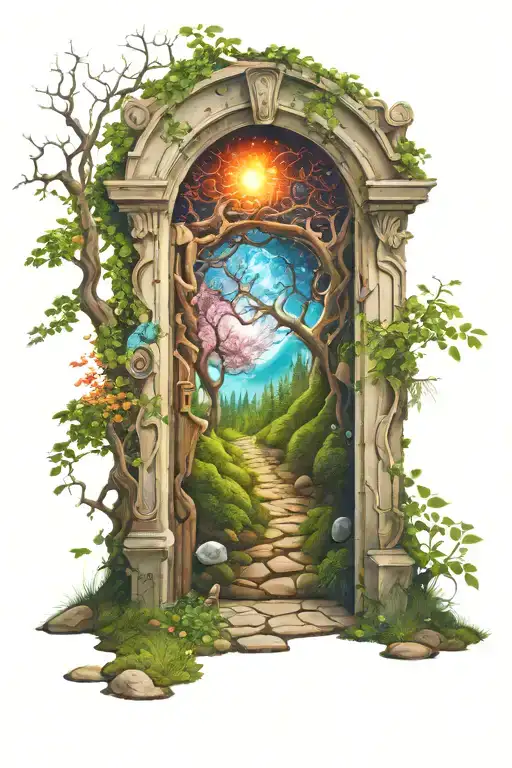 A Door In A Forest That Leads To A Portal To The Universe