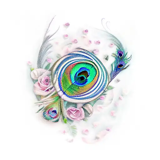 Peacock Feather And Roses