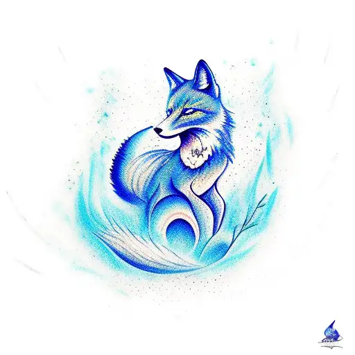 Blue Fox Surrounded By Water And Lotuses