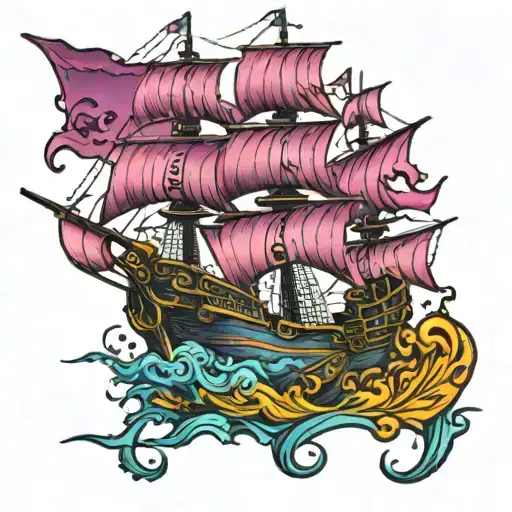 Neon Pirate Ship Sailing