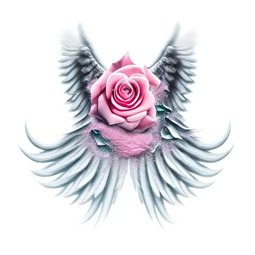 Angel Wings At Heavens Gates With A Pink Rose