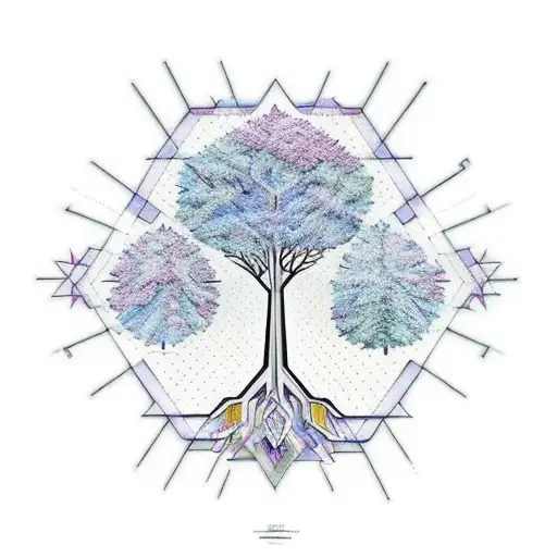A Geometric Tree Design Incorporating Mathematical Symbols And Patterns