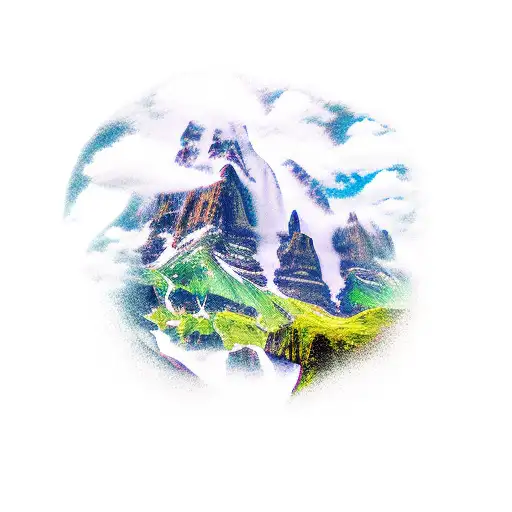 Mountain Range With Waterfall