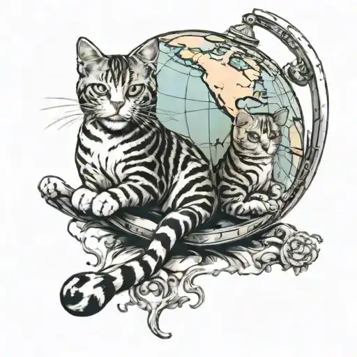 Cats Sitting On Earth Globe